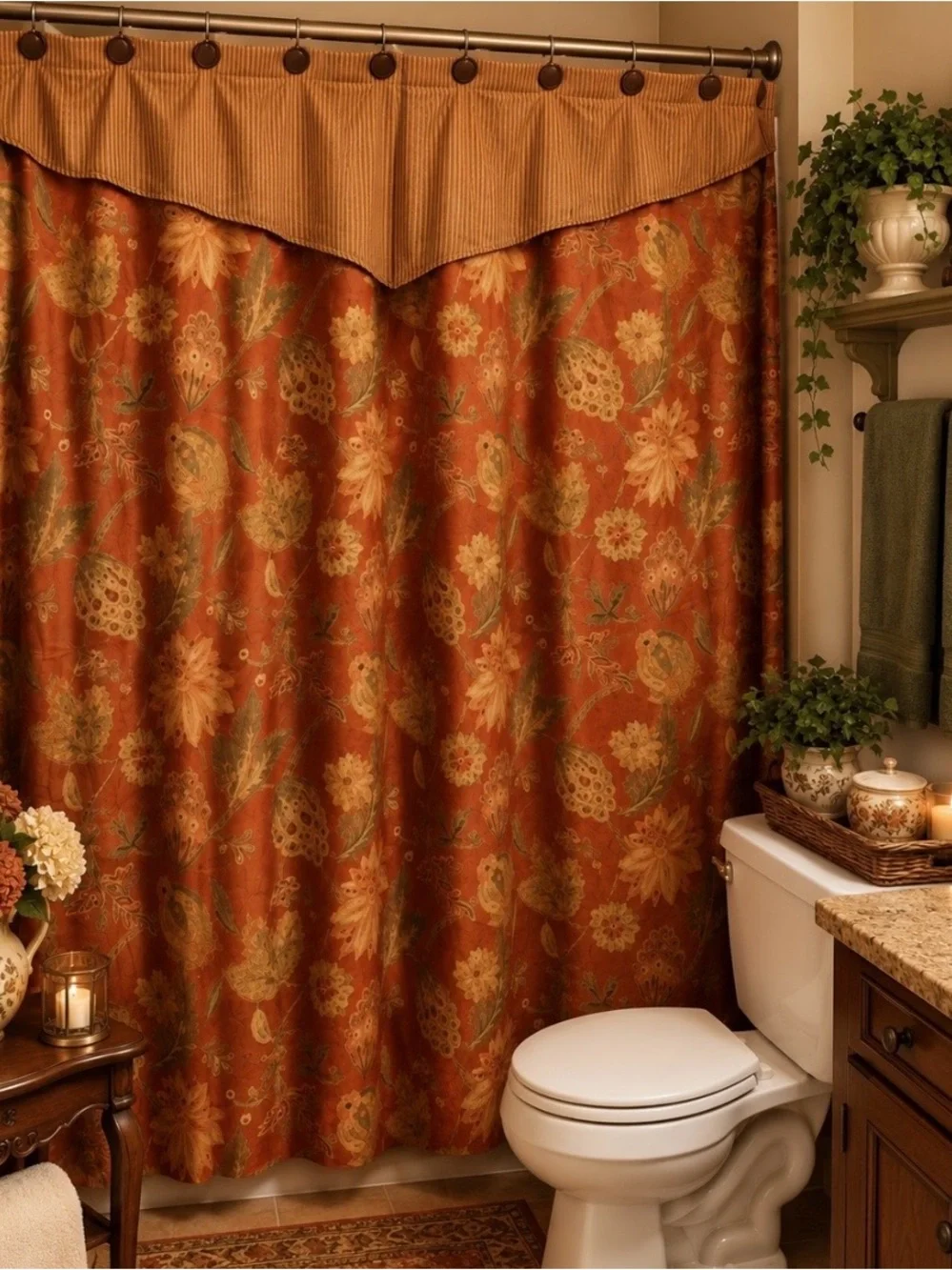 Vintage Tweel Floral Paisley Shower Curtain w/ Valance